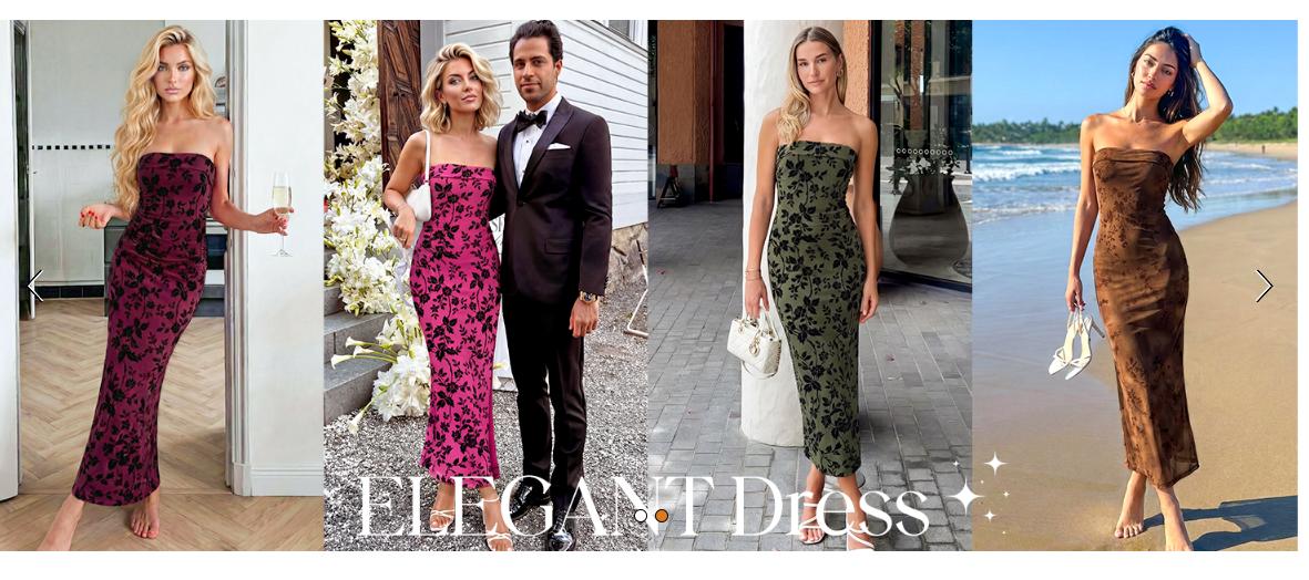 MEROKEETY Women's 2026 Summer Floral Strapless Dress Bodycon Tube Slit Mesh Wedding Guest Cocktail Party Maxi Dresses