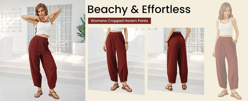 Mundoven Womens Baggy Wide Leg Pants Casual Elastic Waisted Palazzo Harem Pants with Pockets