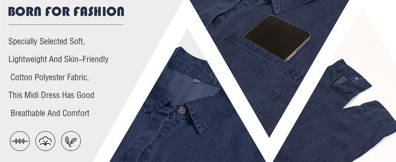 utcoco Denim Dress for Women 2026 Casual Loose Long Sleeve Classic Vintage Button Down Jean Shirt Dresses with