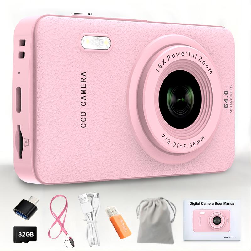 W&O Digital Camera,Portable CCD Cameras Gifts,HD Digital Video Cameras Toddler,Portable Toy 3-10 Ages Girls Boys,32GB TF Card Rechargeable Wireless