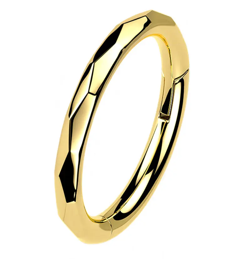 Gold PVD Coated Hinged Angled Geometric Titanium Segmented Ring - 16g, 3/8 (10mm), Hypoallergenic Titanium Alloy, Easy Open-Close, Gold-Tone Healed Piercing Jewelry, Stackable Rings