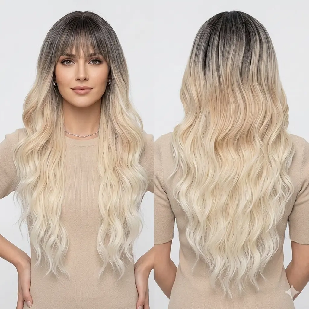26Inch Ombre Blonde Long Wavy Hairline 26Inch Ombre Blonde Long Wavy Hairline