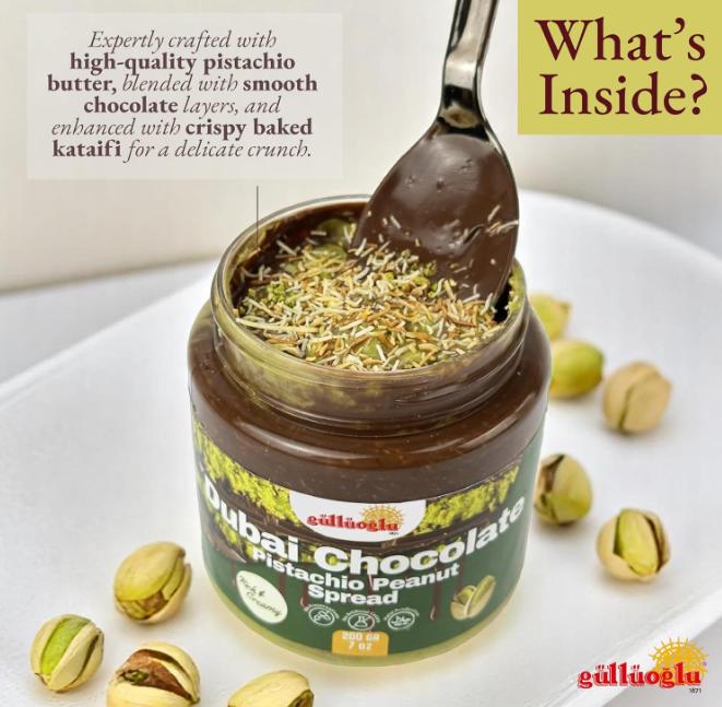 Gulluoglu Dubai Chocolate Pistachio Peanut Spread – Rich & Creamy Middle Eastern Chocolate Paste with Roasted Pistachios & Peanuts, 7 oz (200g) Jar – Gourmet Halal Dessert