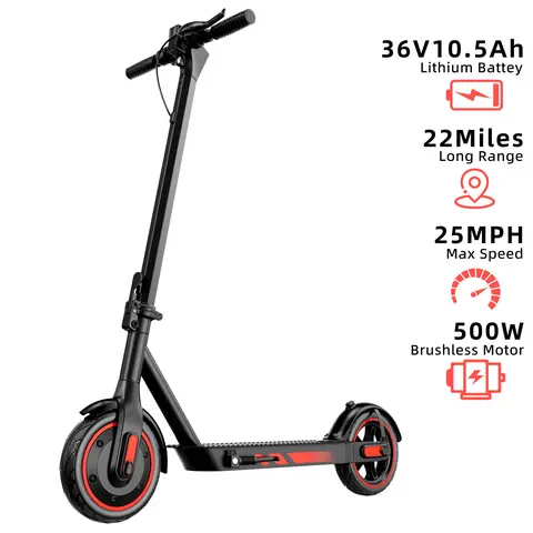 Adult Electric Scooter 500W Motor Foldable 10-Inch Pneumatic Tires for Commuting, 25 MPH Max Speed, 20 Mile Range, Smart App Control, Dual Braking System, Portable Urban Ride-On
