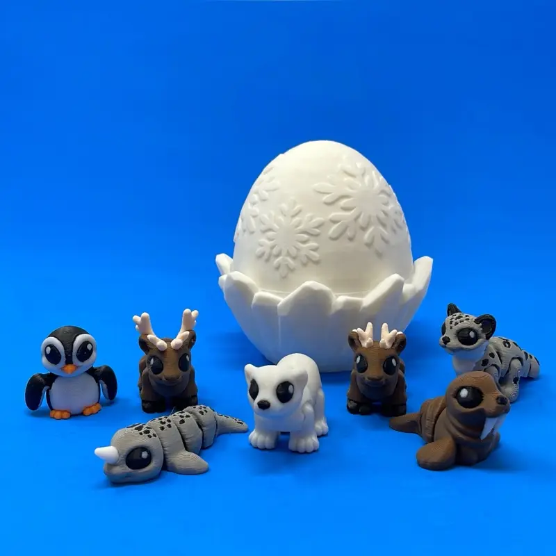 7-Piece Arctic Cute Set 3D Printed Articulating Poseable 3D Joints Animals - With or Without Egg, Flexi Mini Figurines (Polar Bear, Snow Leopard, Penguin, Walrus, Narwhal, Reindeer) - Flex to Relieve Stress Fidget Toys, Nature Shelf Decor Ornaments