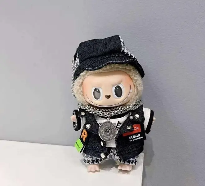 Labubu See you at the Race Hip Outfit (Black/White/Grey) - Clothing for Labubu