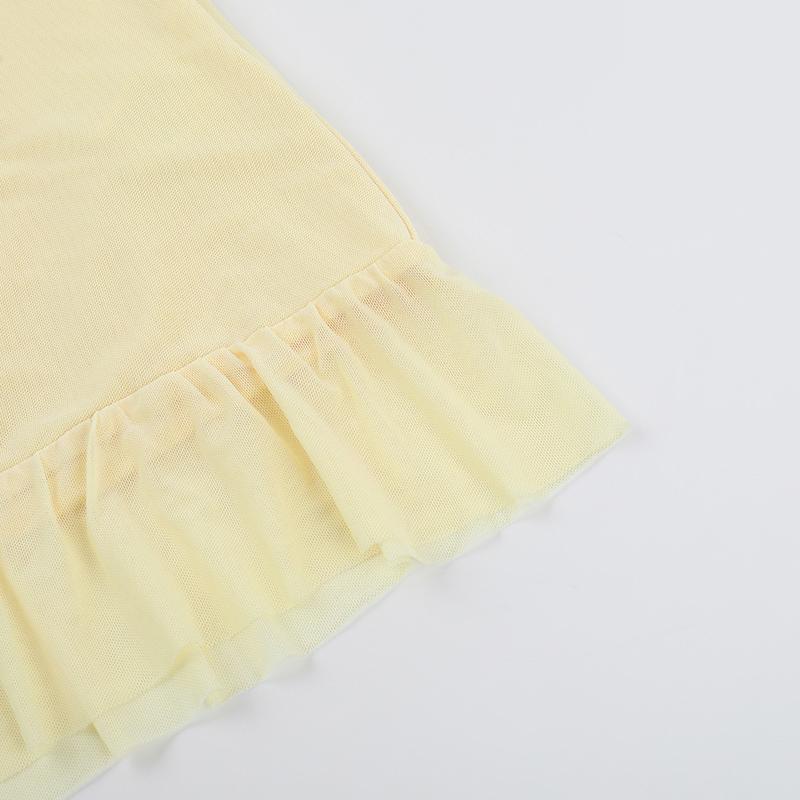 JY24071SKO-Women's Summer Sheer Beach Cover Up Dress Elegant Sleeveless V-Neck Ruffle Trim Split Maxi Gown Lightweight Transparent Mesh Long Dress for Tropical Vacation Poolside and Cruise Wear