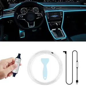 2026 NEW Interior Car LED Strip Lights Multicolor Neon Wire Ambient Lighting Kit USB Fiber Optics Strip Accessories for Car Center Console & Dashboard Decorations