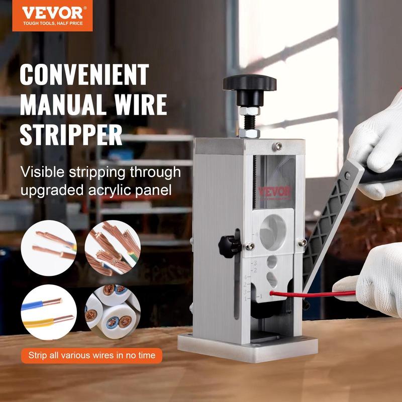 VEVOR Wire Stripping Machine,Wire Stripper with Hand Crank or Drill Powered,0.06''-0.98'' Copper Wire Stripper,Visible Stripping Depth Reference,Portable Aluminum Frame Wire Peeler