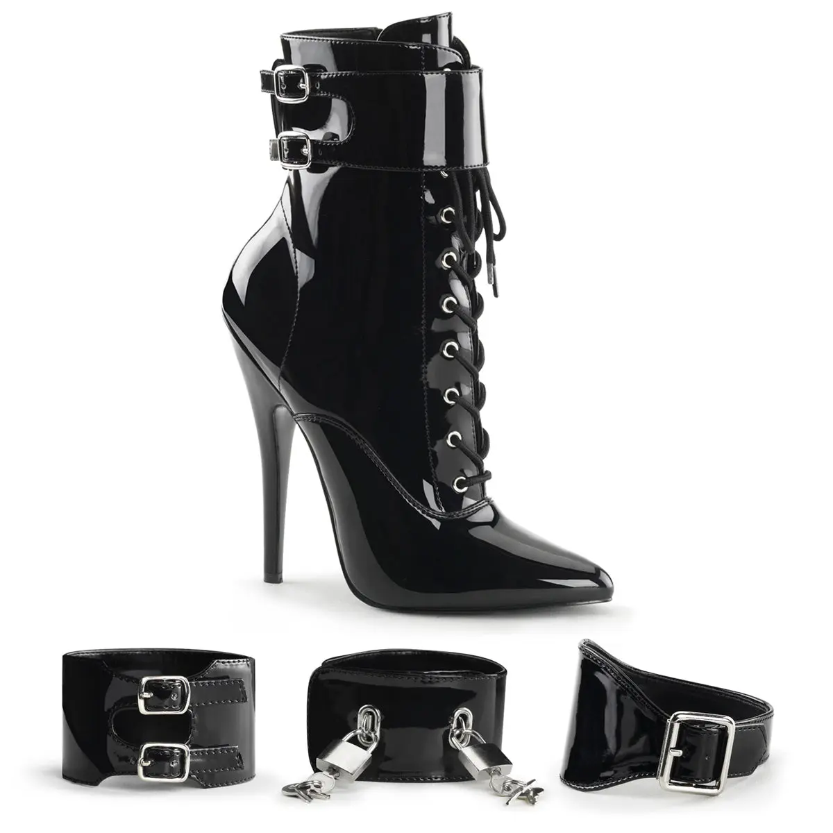 Women's Stiletto Ankle Boots with Pointed Toe, 5.5-Inch High Heel Patent Shoe with Interchangeable Cuffs & Side Zip (Domina-1023), Footwear, 14Cm, Cuff Swap