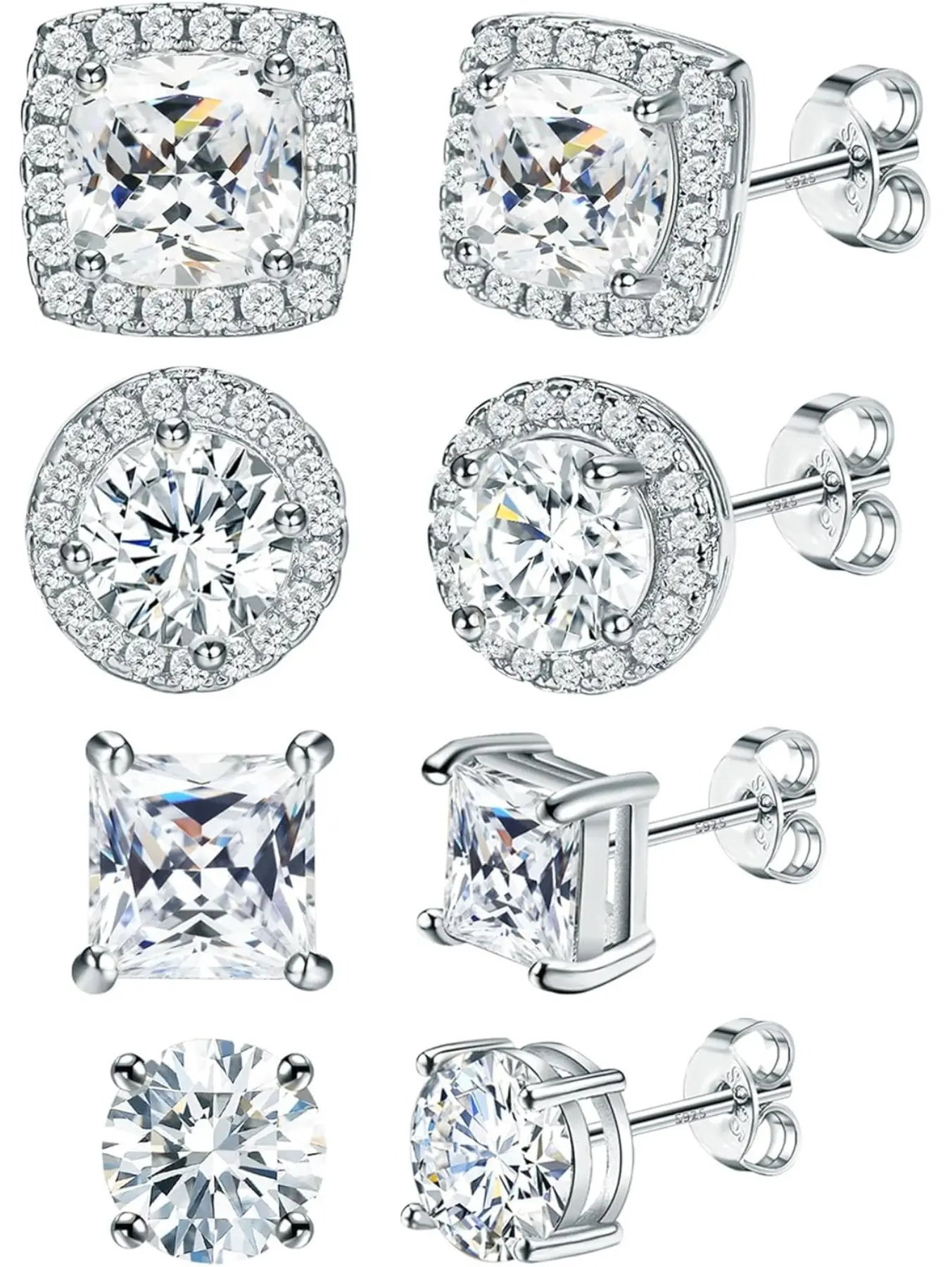 925 Sterling Silver Earrings Hypoallergenic Gold Silver Stud Earrings Zircon 6-10 mm Large Round Square Diamond Earring for Women Men Girls Diamond Studs Stud Earrings Jewelry