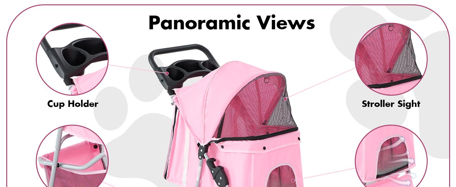 3 Wheels Pet Stroller Dog Jogging with Breathable Mesh Window, Large Storage Basket, Cup Holder, Blue 3 Wheels Pet Stroller Dog Jogging with Breathable Mesh Window, Large Storage Basket, Cup Holder, Blue