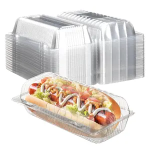 60pcs Clear Plastic Hot Dog Trays with Hinged Lids, 8.86 x 3.94 x 2.76 inches — Disposable Clamshell Takeout Containers, Cake Slice Containers for Bakery Desserts & Salads