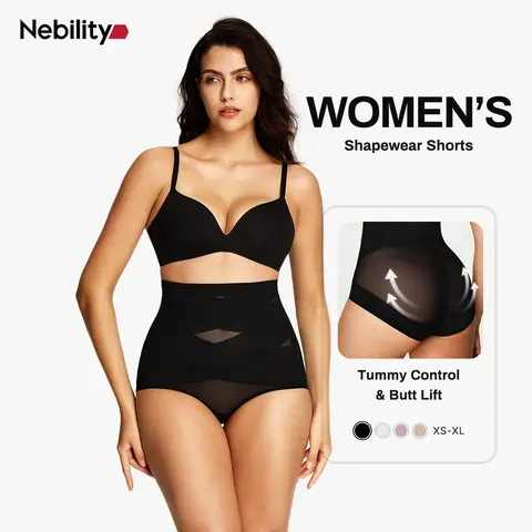 Nebility Women's 2 Pack Mesh Breathable Shapewear Underwear Shorts Skinny Tummy Control Womenswear Minimalist Compression Basic Black+Black