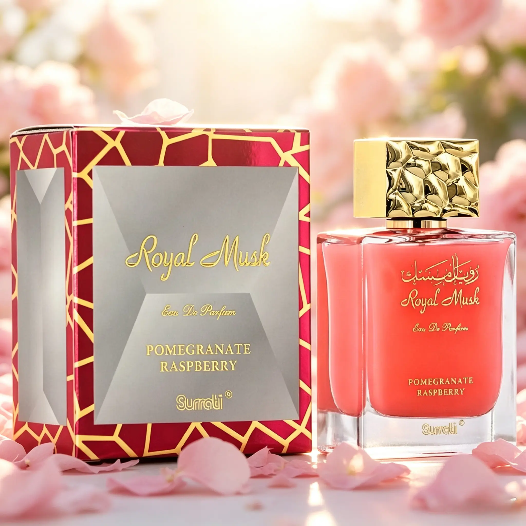 Surrati Royal Musk Pomegranate Raspberry Eau de Parfum for Women, 3.4 fl oz / 100 mL – Long-Lasting Arabian Fragrance with Bright Pineapple & Fruity Berry Accord