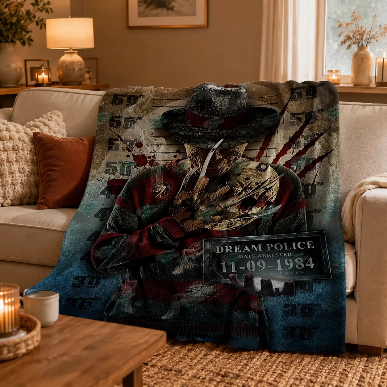 Freddy Krueger Horror Flannel Throw Blanket Ultra Soft Cozy Plush Blanket Anti Shrink Wrinkle Resistant Quick Dry Machine Washable Bedding Blanket for Bed Sofa Couch Bedroom Living Room Halloween Decor Gift for Teens Adults