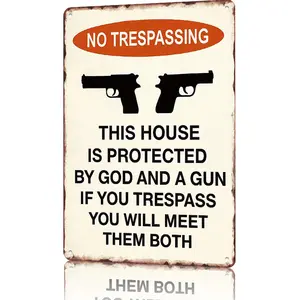 Gun Logo Novelty Metal Aluminum Sign 8x12 inch Private Property Respect Our Space No Trespassing Rust-Resistant Fade-Resistant Yard Home Decoration bedroom decor gifts for boyfriend wall decor