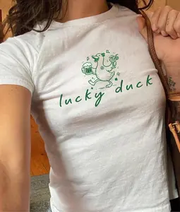 Lucky Duck Baby Tee, St Patrick's Day Gift, Paddys Day Goose Baby Tee, Duck Lover 90s Tee, Shamrock Baby Tee, St Paddy’s Day Tee,Y2K Tee