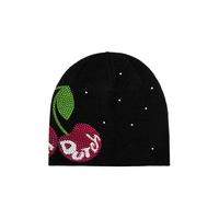 Rhinestone Cherry Beanie - Black