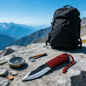 Artisan Crafted Camping Utensil with Red & Black Paracord Grip & Lanyard | Compact Stainless Steel Outdoor EDC Tool for Picnics