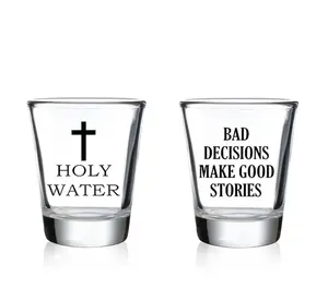 2oz Sarcastic Funny Shot Glass, Bad Decisions Good Stories Shot Glass, Gift Set Idea for Friend, Coworker or Boss