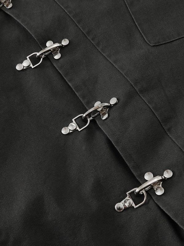 Aelfric Eden Metal Button Boxy Jacket Black Long Sleeve Stand Collar Slant Placket Unisex Fashion Street Jacket Retro Y2K