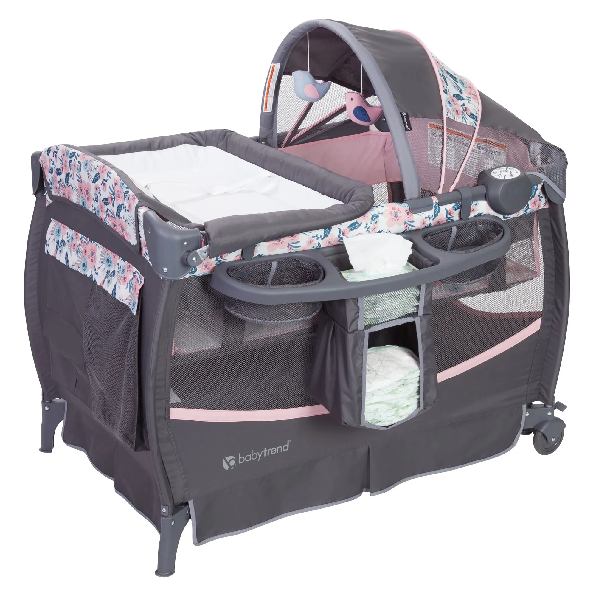 Baby Trend® Deluxe II Portable Nursery Center® Playard w/ Removable Full-Size Bassinet, Parent Organizer & Canopy