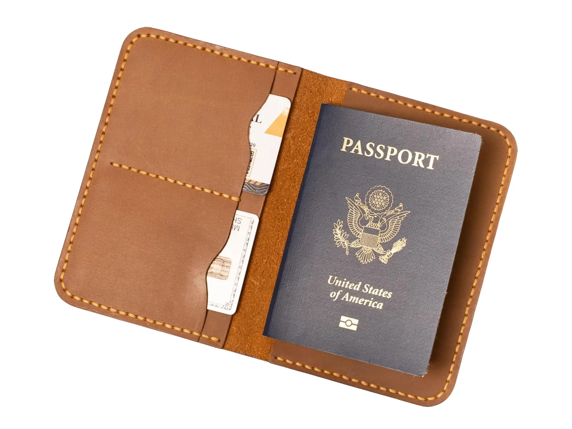 ROYAL Camel Leather Passport Holder | Slim Travel Wallet with Card Slots & Document Organizer.