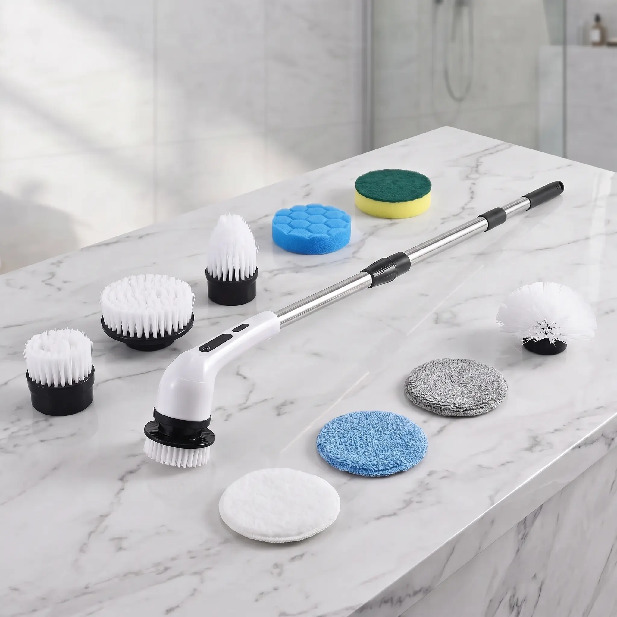 9 in 1 Electric Cleaning Brush, Cordless Rechargeable Power Scrubber with Extendable Handle and Multi Replacement Brush Heads