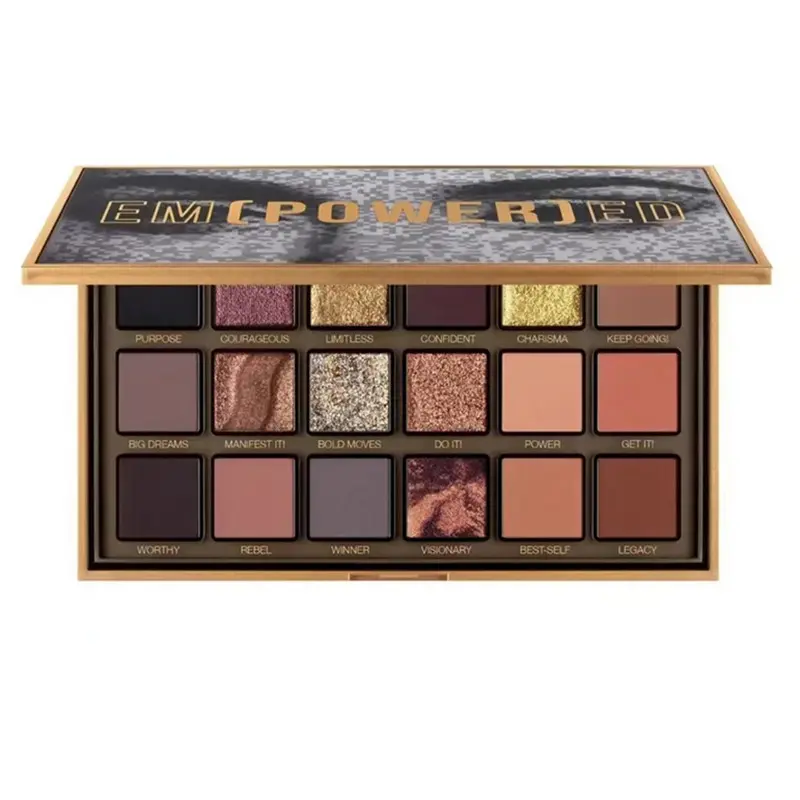 18-Color Golden Cosmetic Eyeshadow Palette - European-American Pearlized Rose Gold, Chocolate Brown Nude, Matte, Shimmery Shades with Sparkling Pressed Glitter for Makeup Routine, Neutral Eyeshadow Palette, Matte Eyeshadow