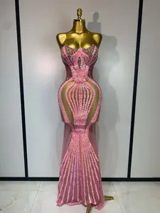 Kalia Sexy Strapless Rhinestone Sequins Luxury Birthday Bodycon Dress