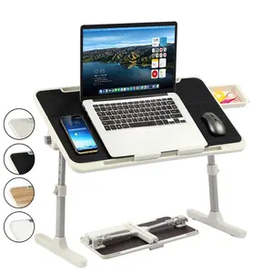 PHANCIR Adjustable Lap Desk with 3 USB Ports, Foldable Laptop Stand Bed Tray, Mini Fan/Light, Storage Drawer, Multifunctional Fiberboard Table for Home Office Outdoor