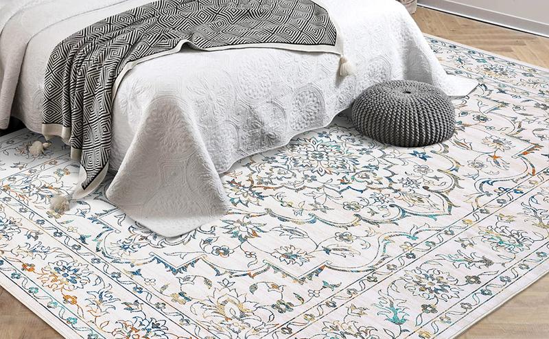 【GARVEE】Machine Washable 9x12 Area Rug for Living Room, 9x12 Ultra-Thin Large Floral Print Rugs for Dining Room Home Office, Stain Resistant Non Slip Backing Carpet, Multicolor