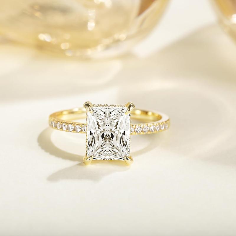 EAMTI 4CT Engagement Ring for Women Radiant Cut Cubic Zirconia Wedding Band CZ Promise Anniversary Ring