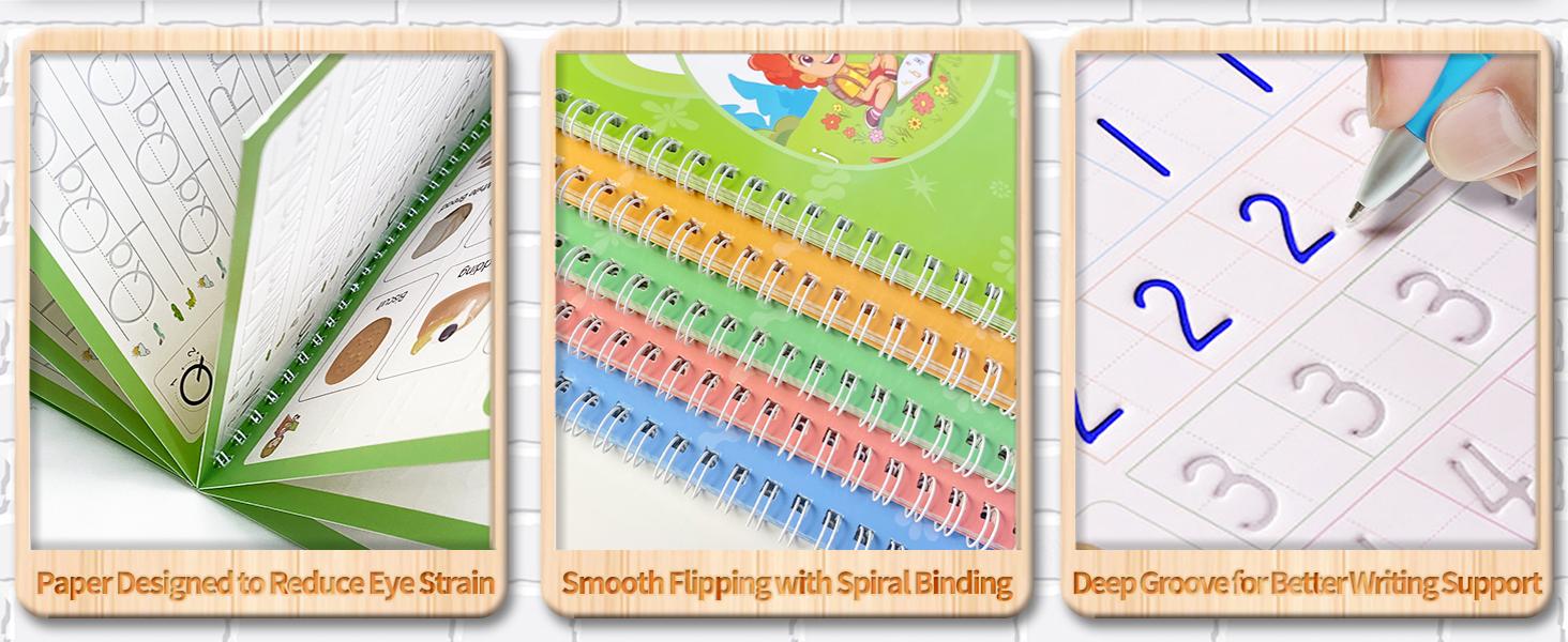 4 Pcs Reusable Grooved Handwriting Practice Books Magic Copybook with Disappearing Ink Pens Pencil Grips for Kids Age 3-8 Preschool Learning Activities 4 Pcs Reusable Grooved Handwriting Practice Books Magic Copybook with Disappearing Ink Pens Pencil Grips for Kids Age 3-8 Preschool Learning Activities