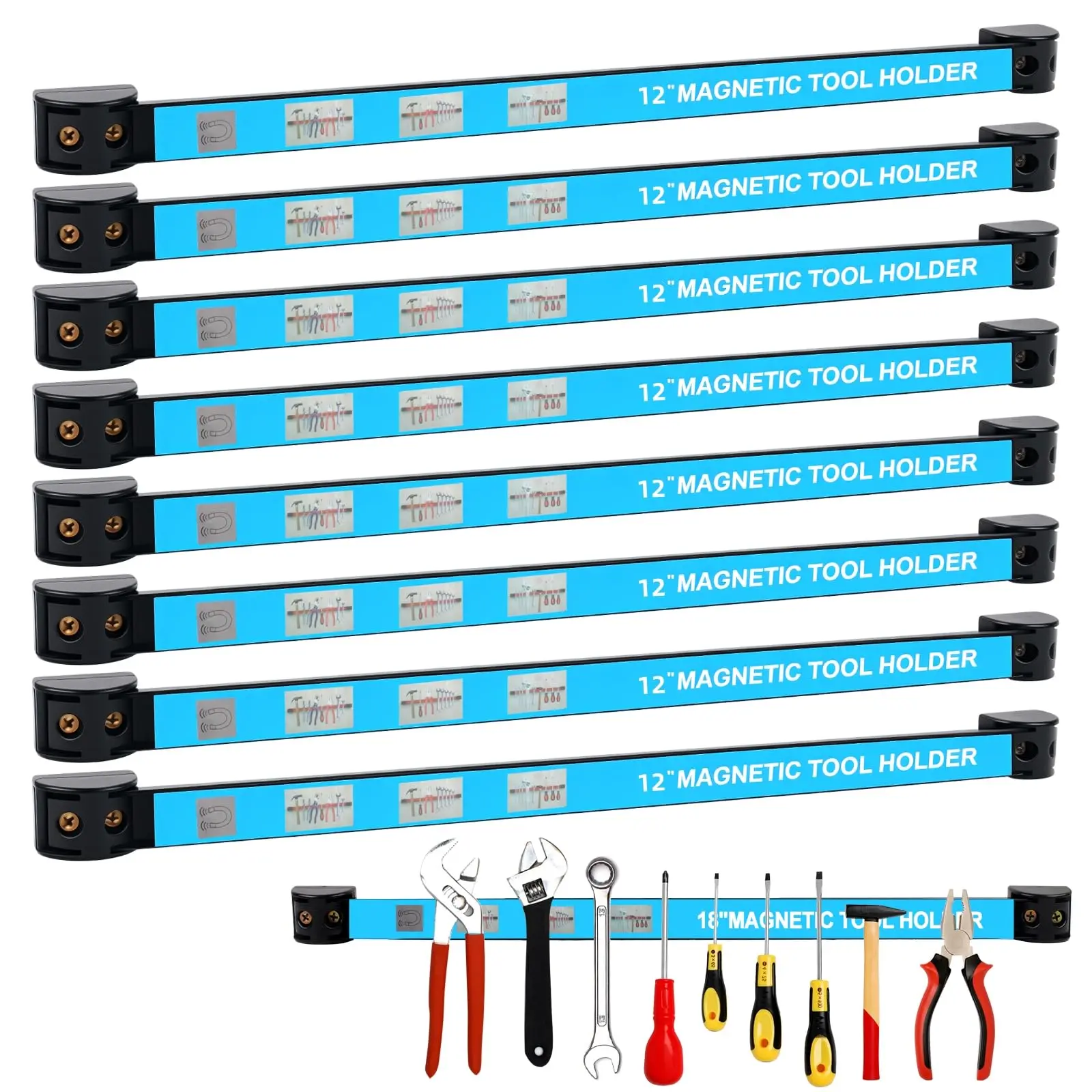 Magnetic Tool Holder Strip, 8PCS 12 Inch Heavy Duty Magnet Tool Holders Rack, Metal Wall Mount Tool Organization for Garage Workshop, Space Saving Storage Organizer for Screwdrivers, Wrenches