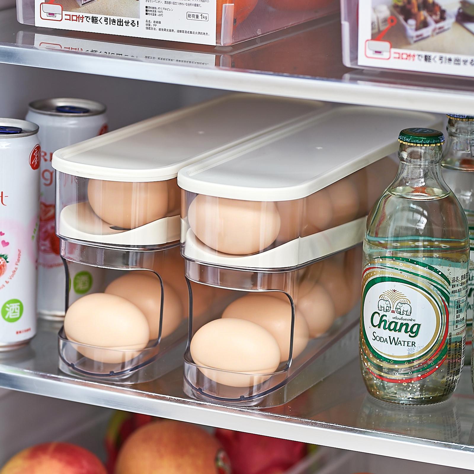 Automatic Egg Dispenser for Refrigerator, Auto-Rolling Egg Organizer with Lid & Handle, Slim Kitchen Storage Container for Fridge, Space-Saving Egg Holder for Countertop