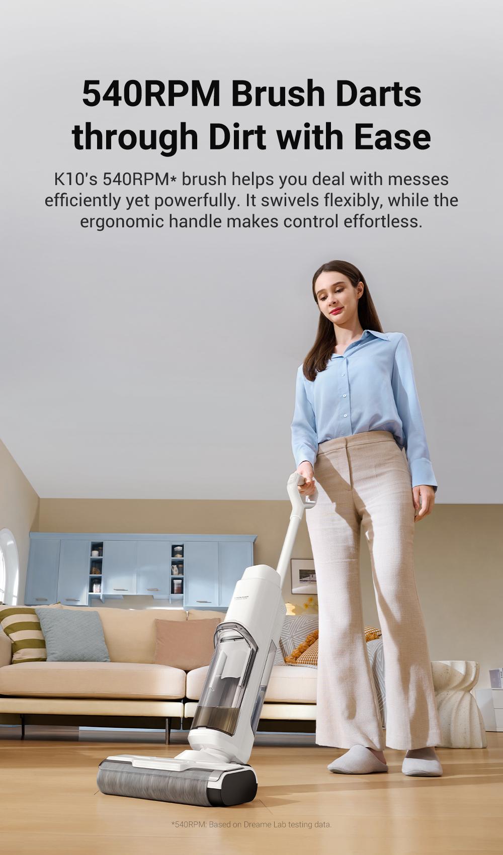 DREAME K10 Plus Vacuum Mop,  Wet Dry Vacuum Cleaner, Smart Floor Cleaner Cordless Vacuum and Mop for Hard Floors, 30min Seamless Cleaning, Cleans Itself, 540RPM Brush Darts through Dirt with Ease, Expressive Voice Prompts, Real-Time Interaction