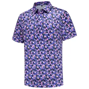 Purple Pink White Mens Golf Polo Shirts Short Sleeve Dry Fit Performance Moisture Wicking Casual Funny Golf Polo Shirts for Men