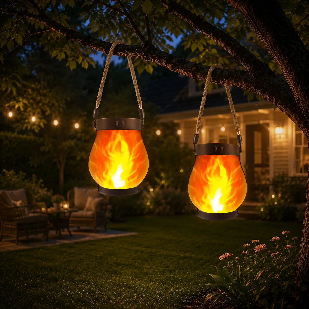 Solar Lanterns Outdoor with Ultra-Real Flame,dancing flame，Dual Charging (USB/Solar) & 2 Mode - lanterns front porch decor Waterproof Decorative  Hanging/Table Lights for Yard Patio Garden Birthday Gifts for Women