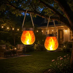 Solar Lanterns Outdoor with Ultra-Real Flame,dancing flame，Dual Charging (USB/Solar) & 2 Mode - lanterns front porch decor Waterproof Decorative  Hanging/Table Lights for Yard Patio Garden Birthday Gifts for Women