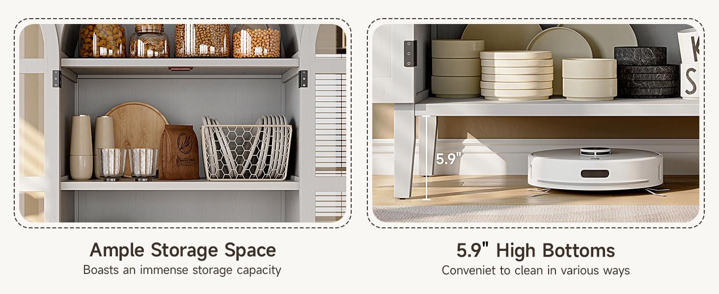 【SPRING GLOW UP】ONBRILL 71''Tall Arched Storage Display Cabinet, 5-Tier Kitchen Pantry With Glass Doors & Shelves