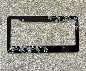 Black and white flower license plate frame cute flower black license plate frame with flowers cute license plate magnolia