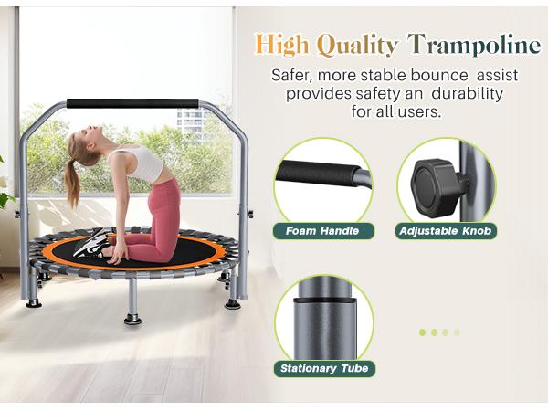 40/48" Foldable Mini Trampoline Max Load 330lbs,Fitness Rebounder with Adjustable Handle, Stable Exercise Trampoline for Indoor/Garden Workout, Outdoor fun Home Gym Home Gym Kit