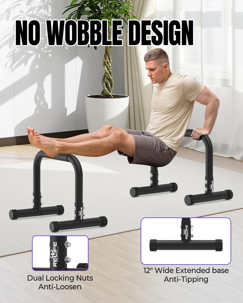 RELIFE REBUILD YOUR LIFE Push Up Bar & 14" High Parallettes Bars Dip Station with Foam Handles, No Wobbling Dip Bars for Handstand, L-Sit, Gymnastics