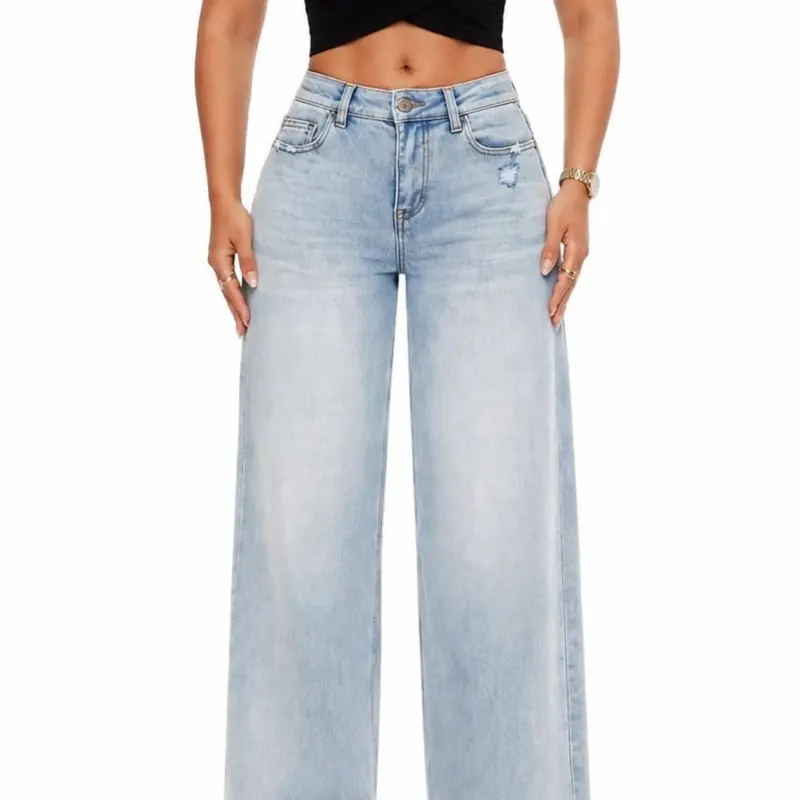 Jeans for Women High Waisted Stretch Denim Baggy Pants Summer Fall Winter Trends Comfortable Straight Wide Leg Distressed Trouser with Tummy Control Minimalist Basic Y2K Streetwear Fashion Outfits Womenswear Vintage 80s 90s Style Mom Gifts