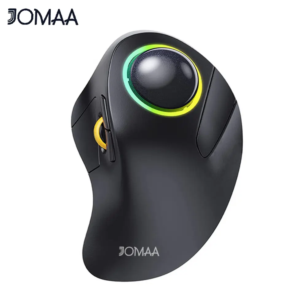 Ergonomic Wireless Trackball Mouse - Rechargeable RGB Rollerball Mouse with Long-Lasting Battery, 5 Adjustable DPI, Easy Index Finger Control, 3-Device Compatibility for Mac/Android/Windows, Great for Small Work Spaces, Ergonomic Mouse, Rgb Effect