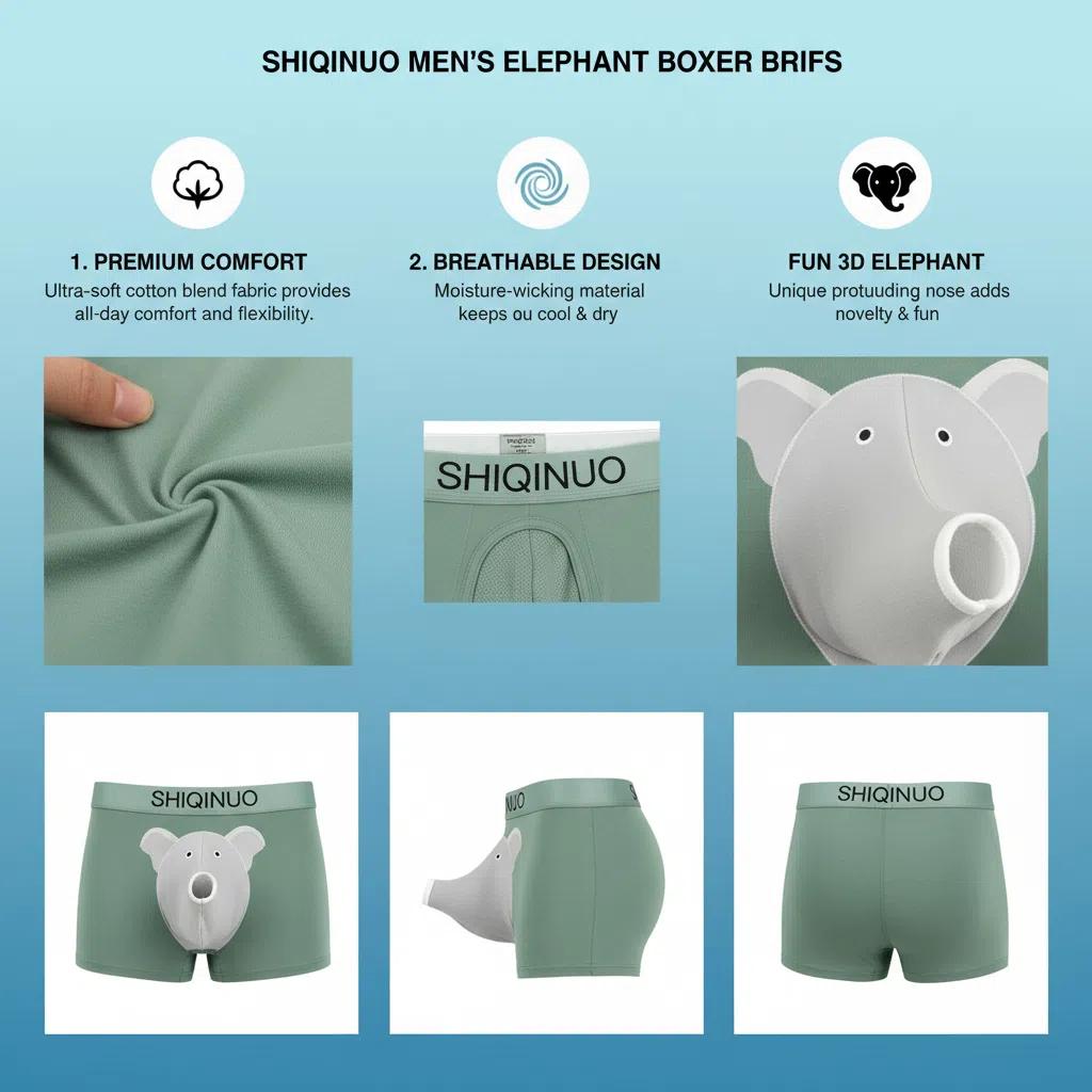 SHIQINUO Mens Fashion Stretchy Boxer Briefs - Men's Elephant Modal Underwear Boxers, Soft Elastic Breathable, 3D Trunk Pouch, Separated Support, XL Regular Fit Underwear, Male Gift for Boyfriend