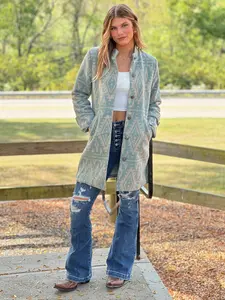 Aztec Print Lined Button Down Coat