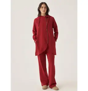 Modest Muslim Women's Side Zipper Tracksuit Set - 31082 Rose Red